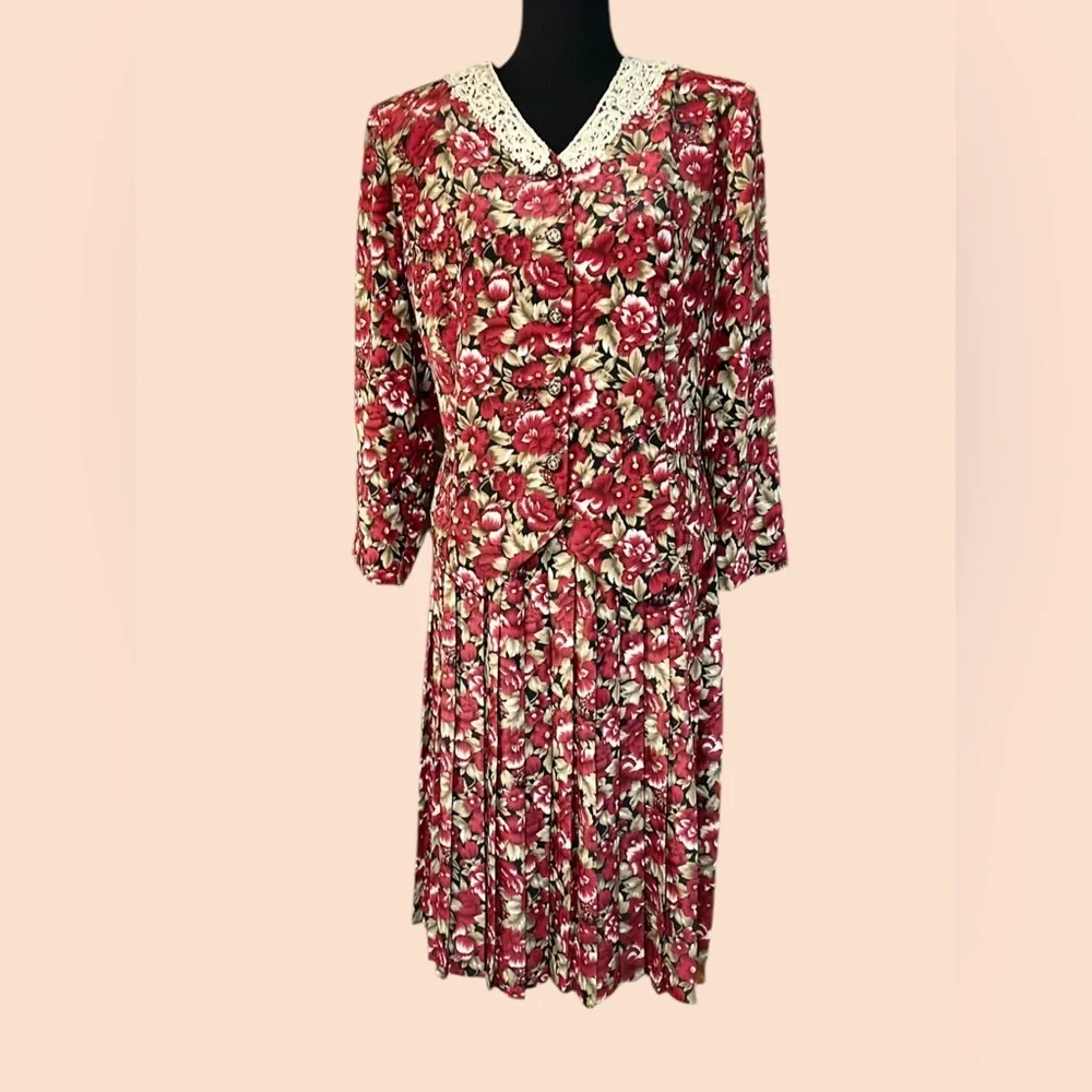 Vintage Volup Leslie Fay Women's Petite Floral Dress Size 16WP - Picture 8 of 15